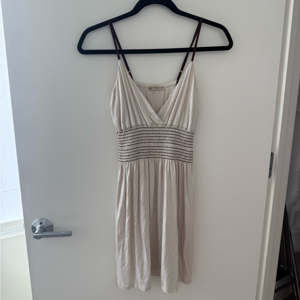 Metropark 90s Cream and Brown Skater Spaghetti Strap Mini Drees